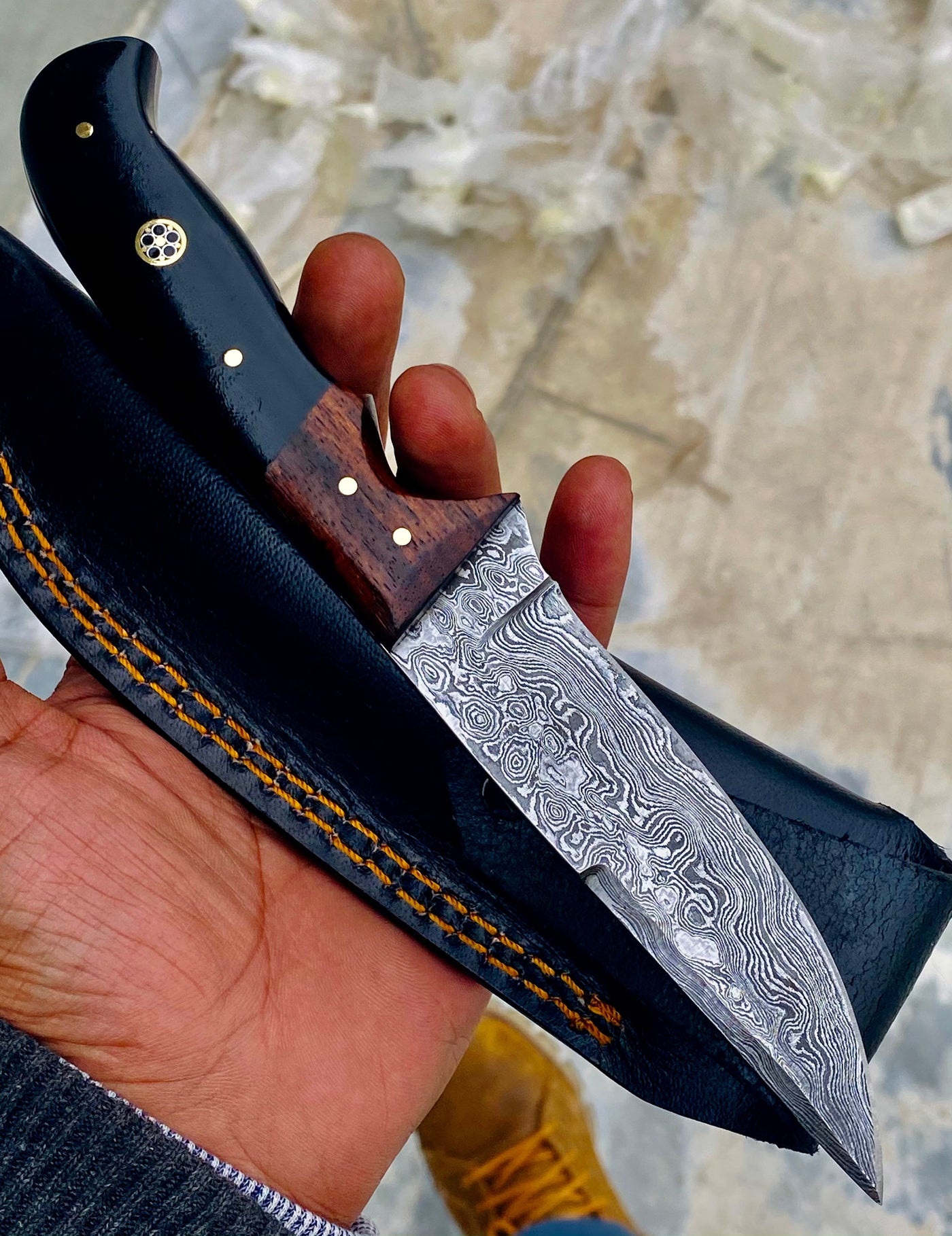 GIFT SERIES Custom Handmade Damascus Hunting skinning knife with Leather sheathe - Troy Blades