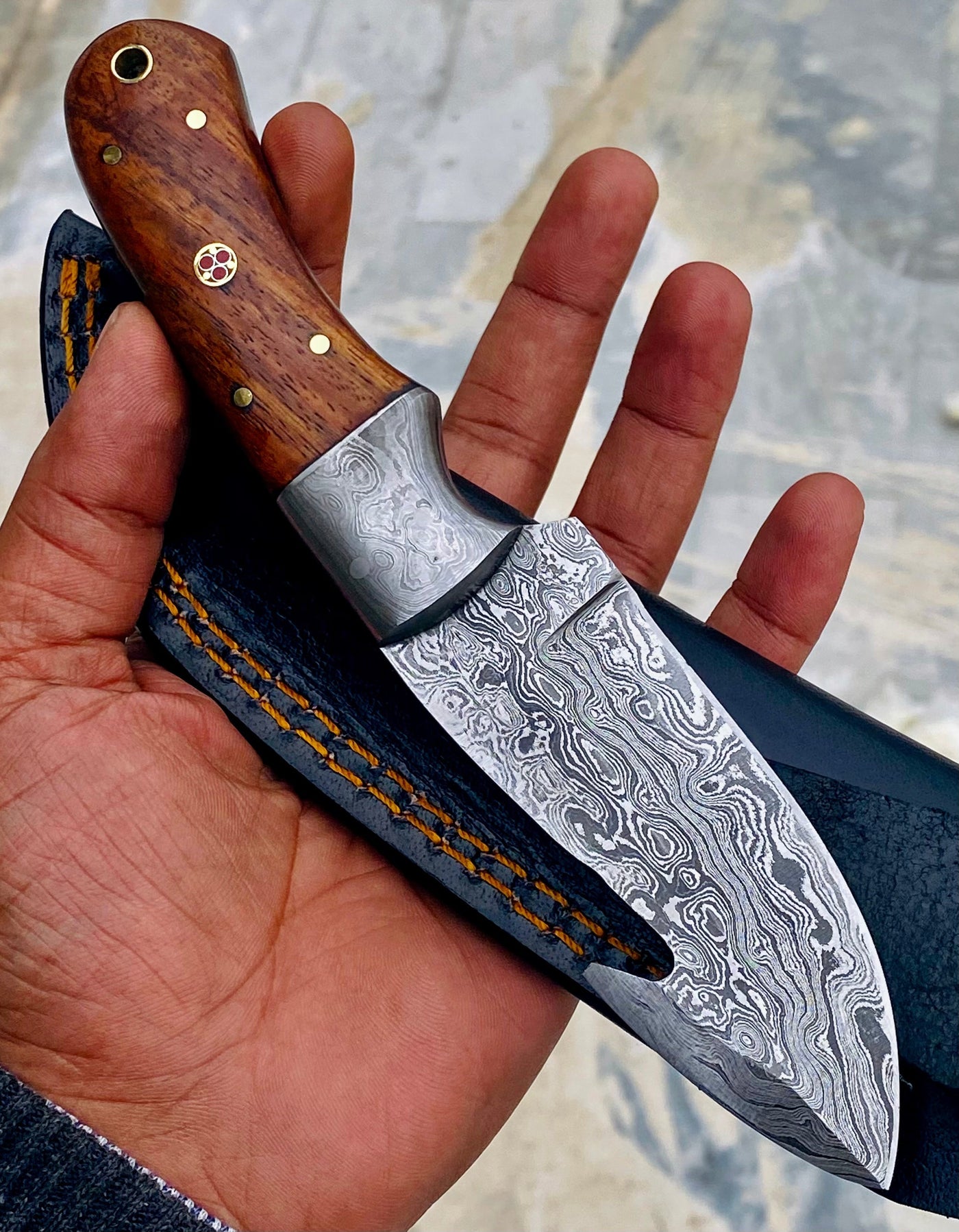 GIFT SERIES Custom Handmade Damascus Hunting skinning knife with Leather sheathe - Troy Blades