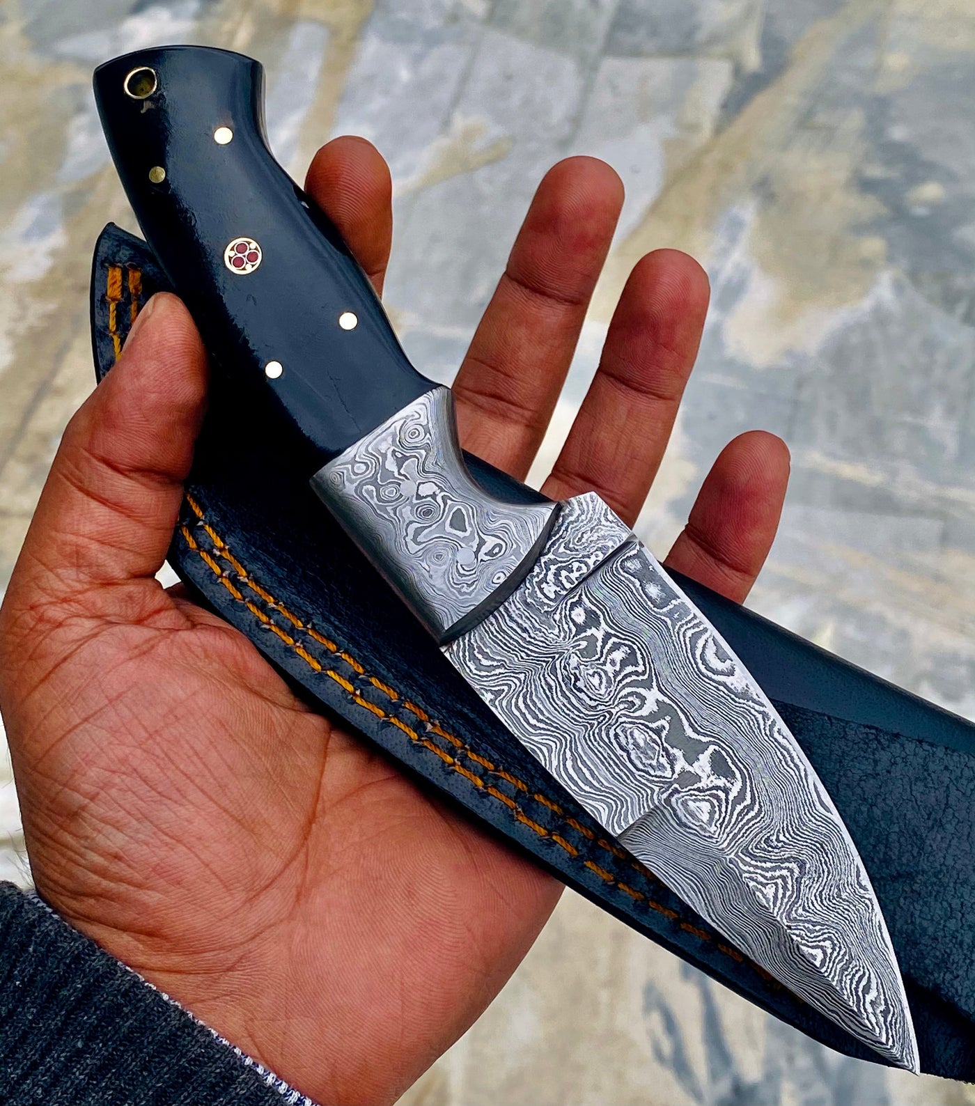 GIFT SERIES Custom Handmade Damascus Hunting skinning knife with Leather sheathe - Troy Blades