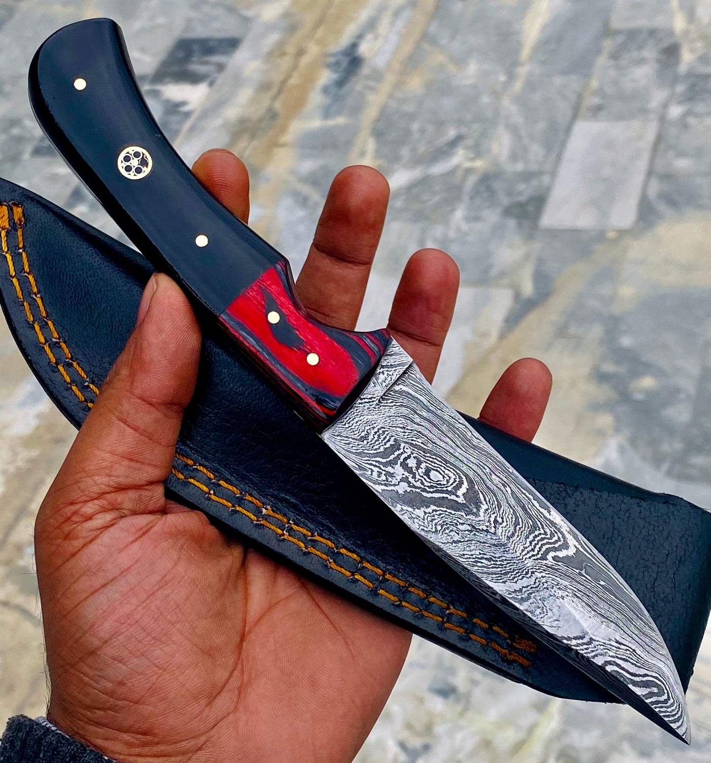 GIFT SERIES Custom Handmade Damascus Hunting skinning knife with Leather sheathe - Troy Blades