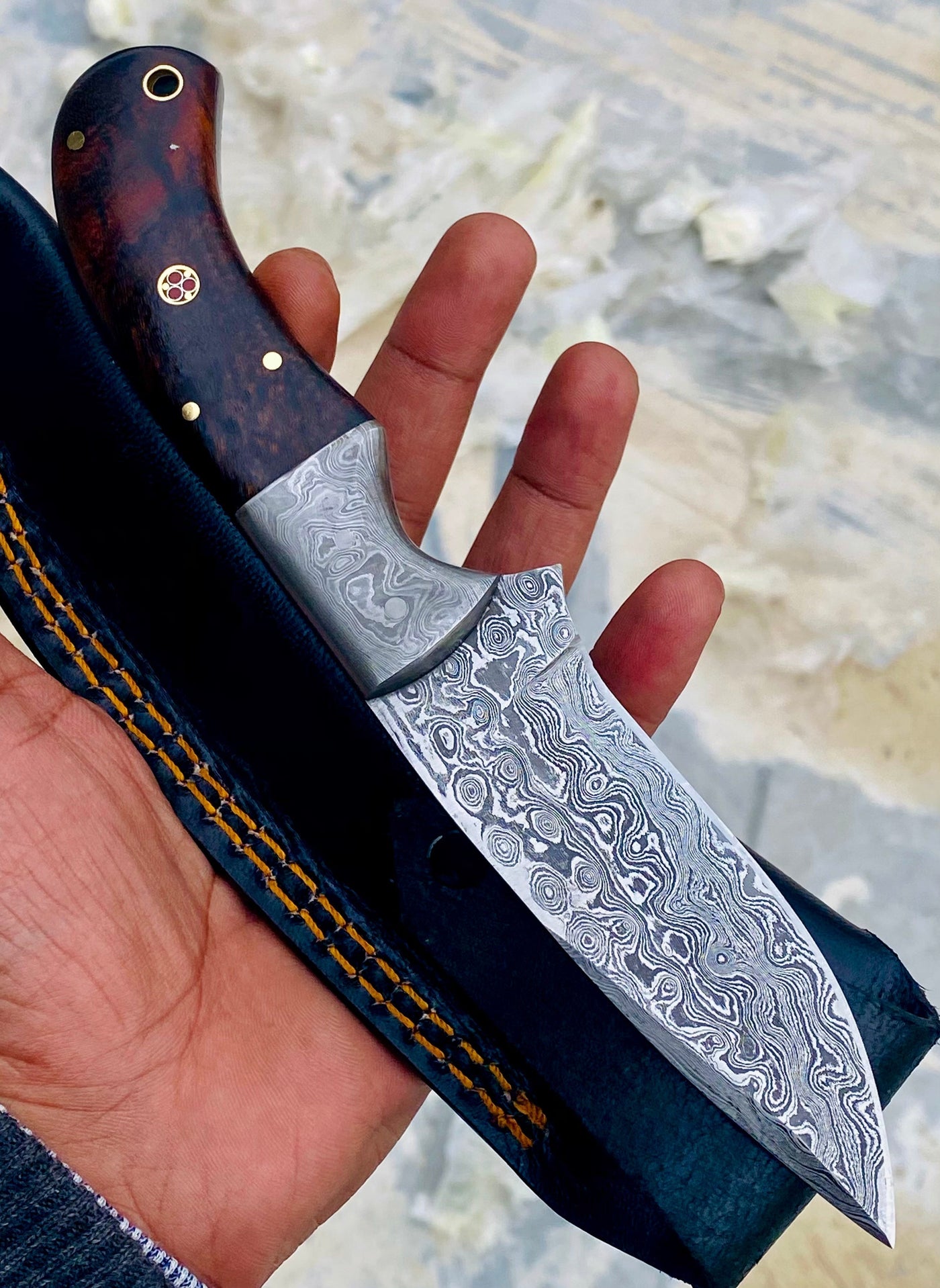 GIFT SERIES Custom Handmade Damascus Hunting skinning knife with Leather sheathe - Troy Blades