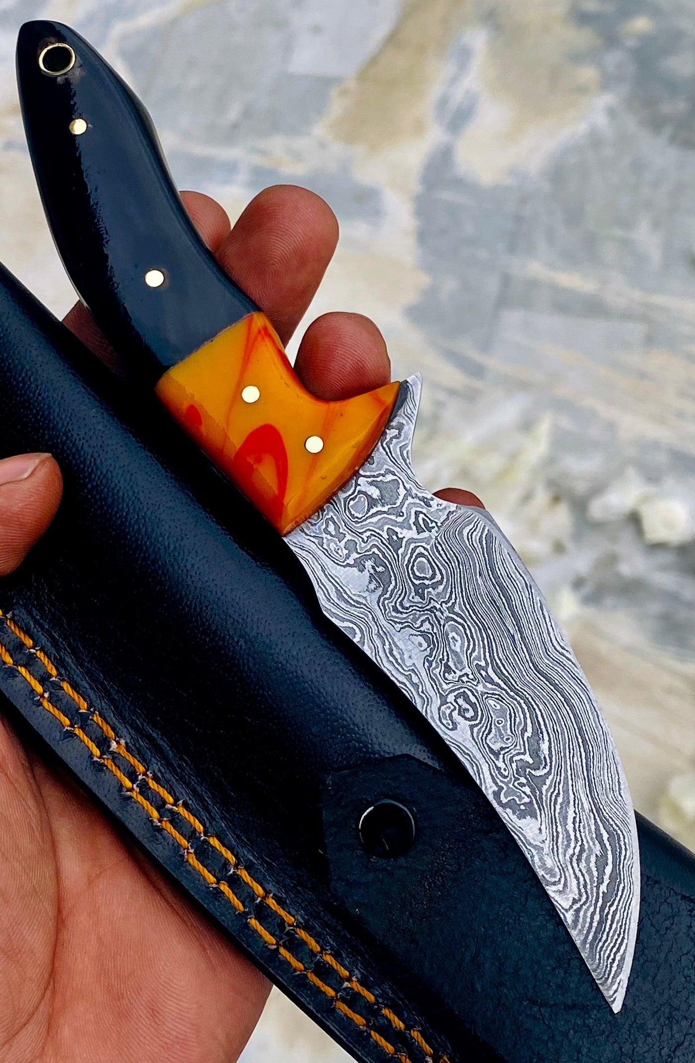 GIFT SERIES Custom Handmade Damascus Hunting skinning knife with Leather sheathe - Troy Blades