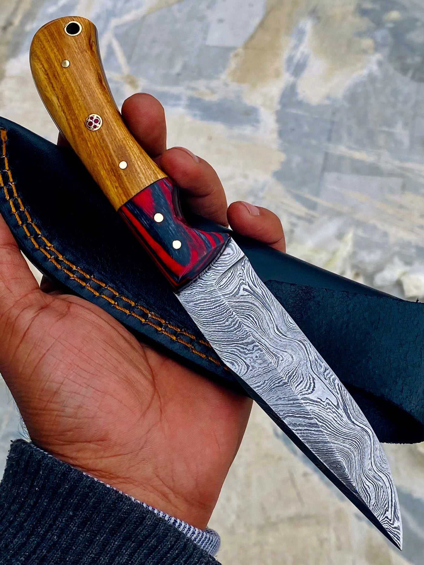 GIFT SERIES Custom Handmade Damascus Hunting skinning knife with Leather sheathe - Troy Blades