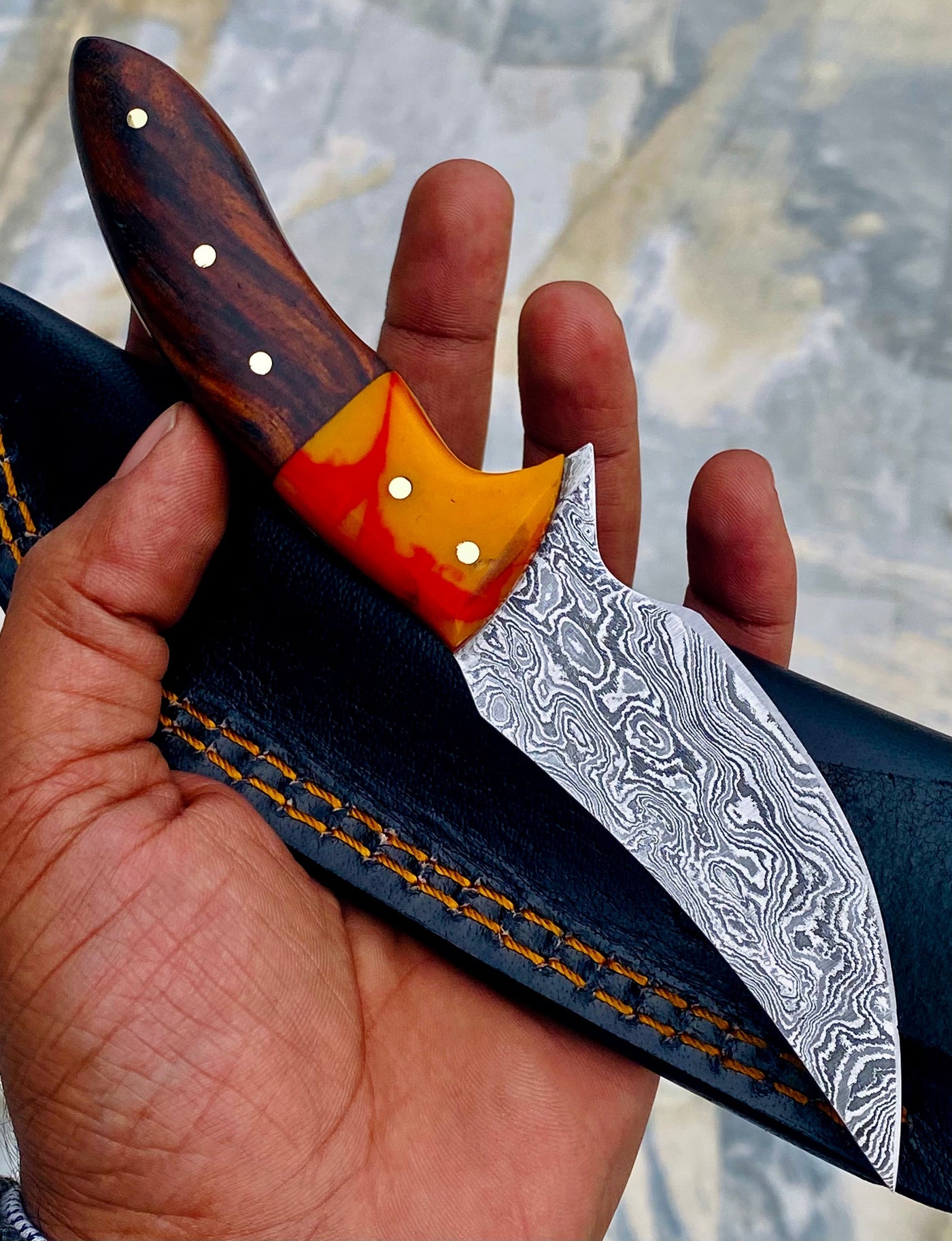 GIFT SERIES Custom Handmade Damascus Hunting skinning knife with Leather sheathe - Troy Blades