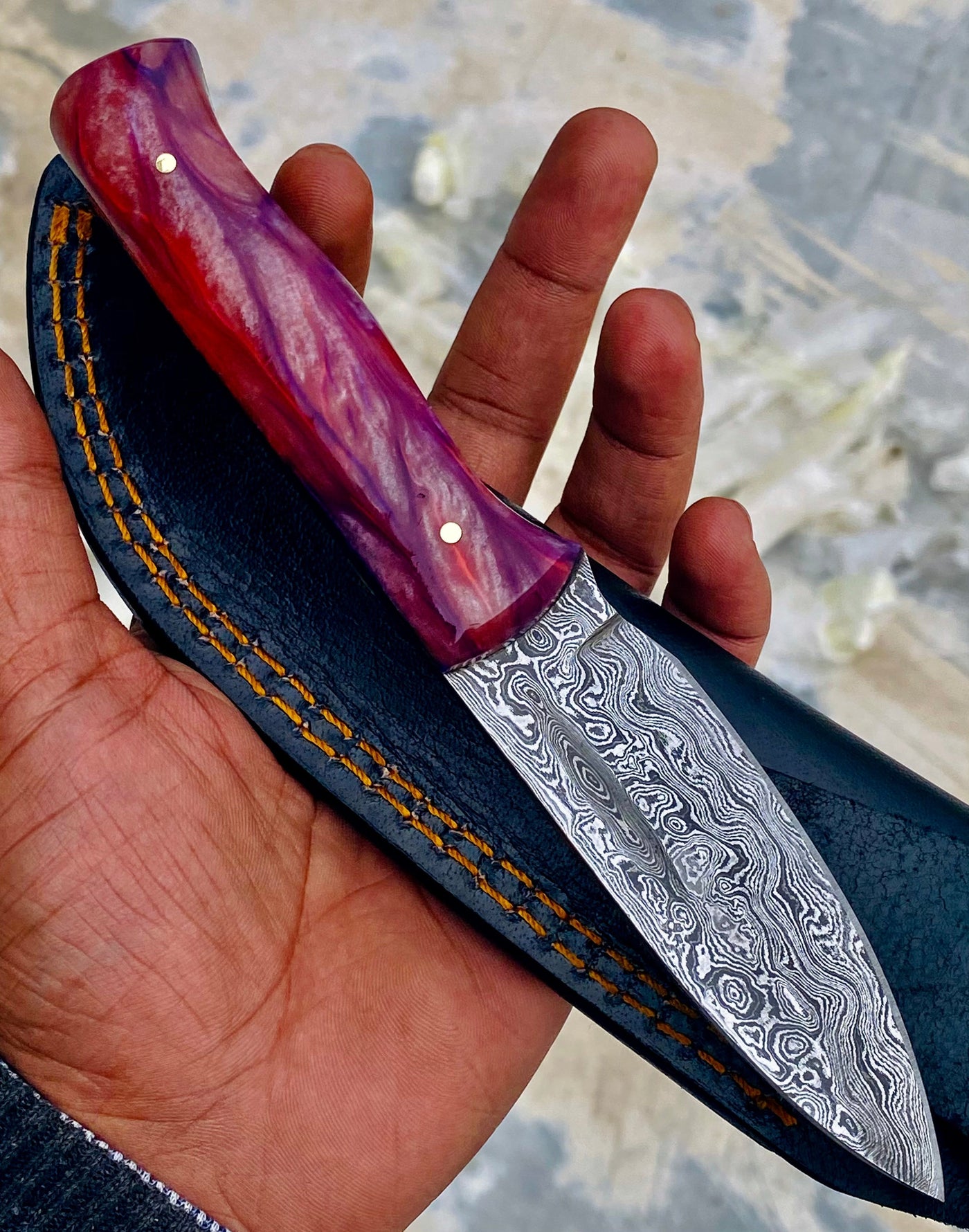 GIFT SERIES Custom Handmade Damascus Hunting skinning knife with Leather sheathe - Troy Blades