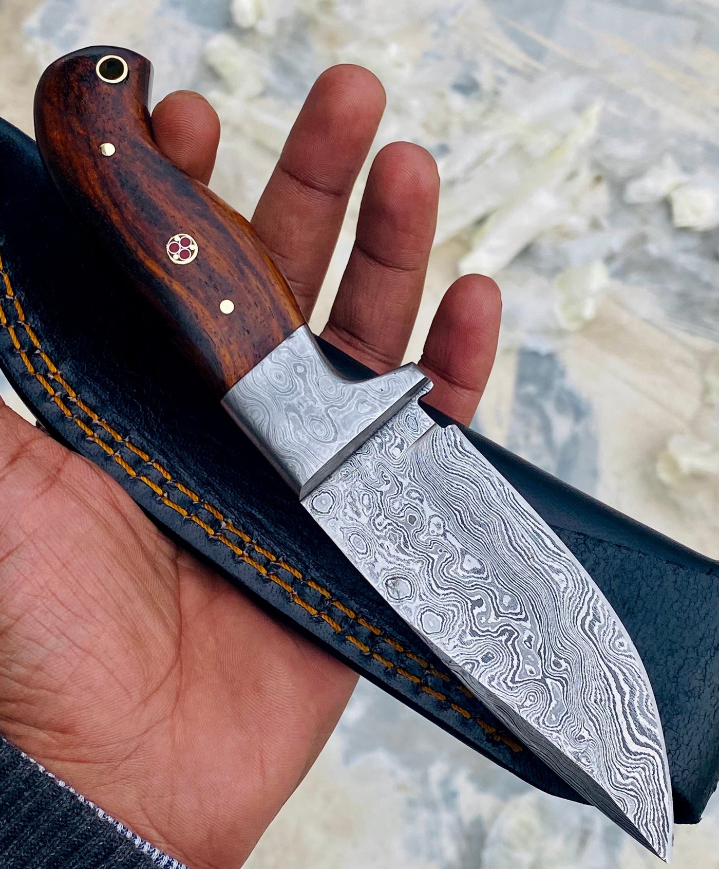 GIFT SERIES Custom Handmade Damascus Hunting skinning knife with Leather sheathe - Troy Blades