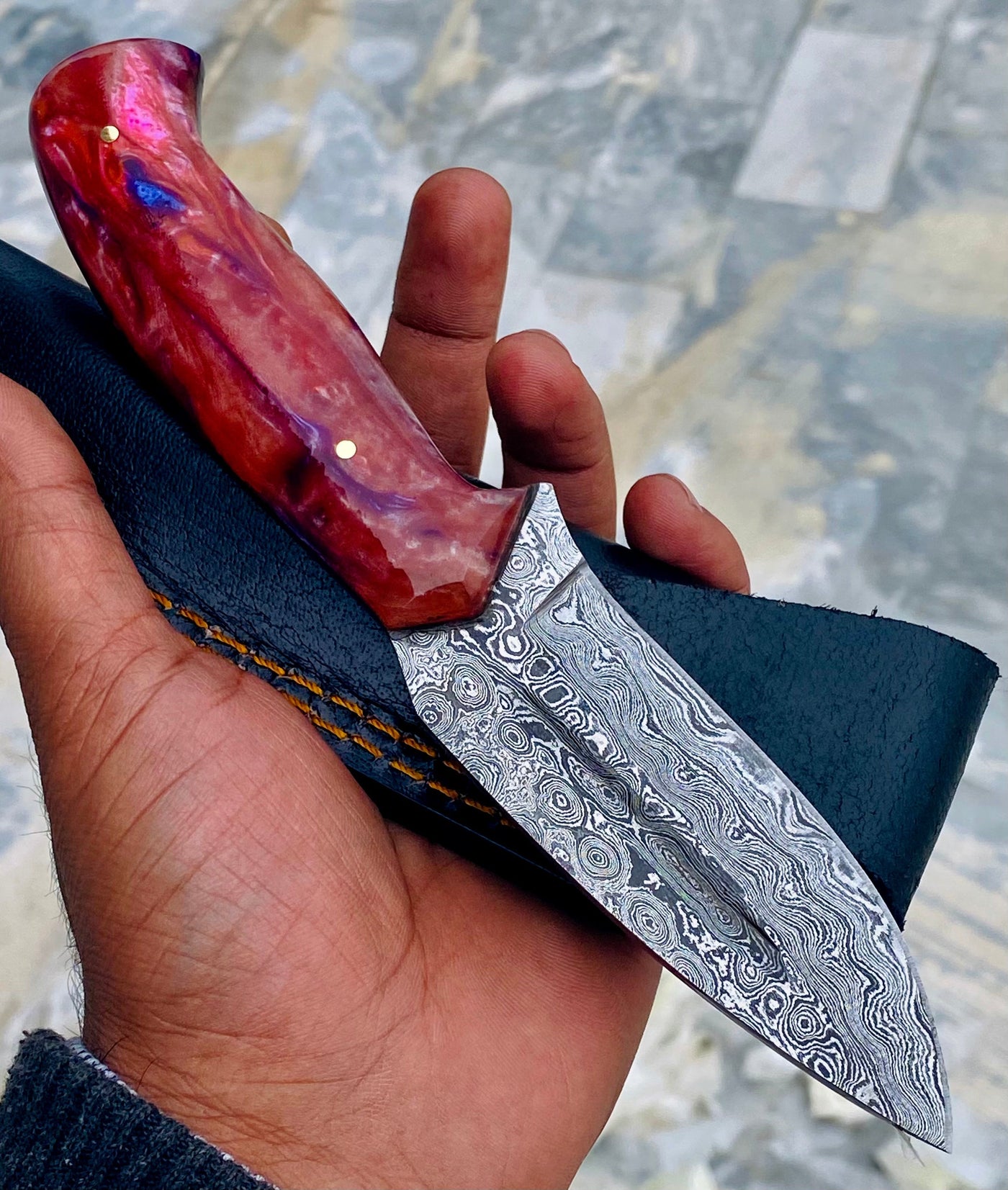 GIFT SERIES Custom Handmade Damascus Hunting skinning knife with Leather sheathe - Troy Blades