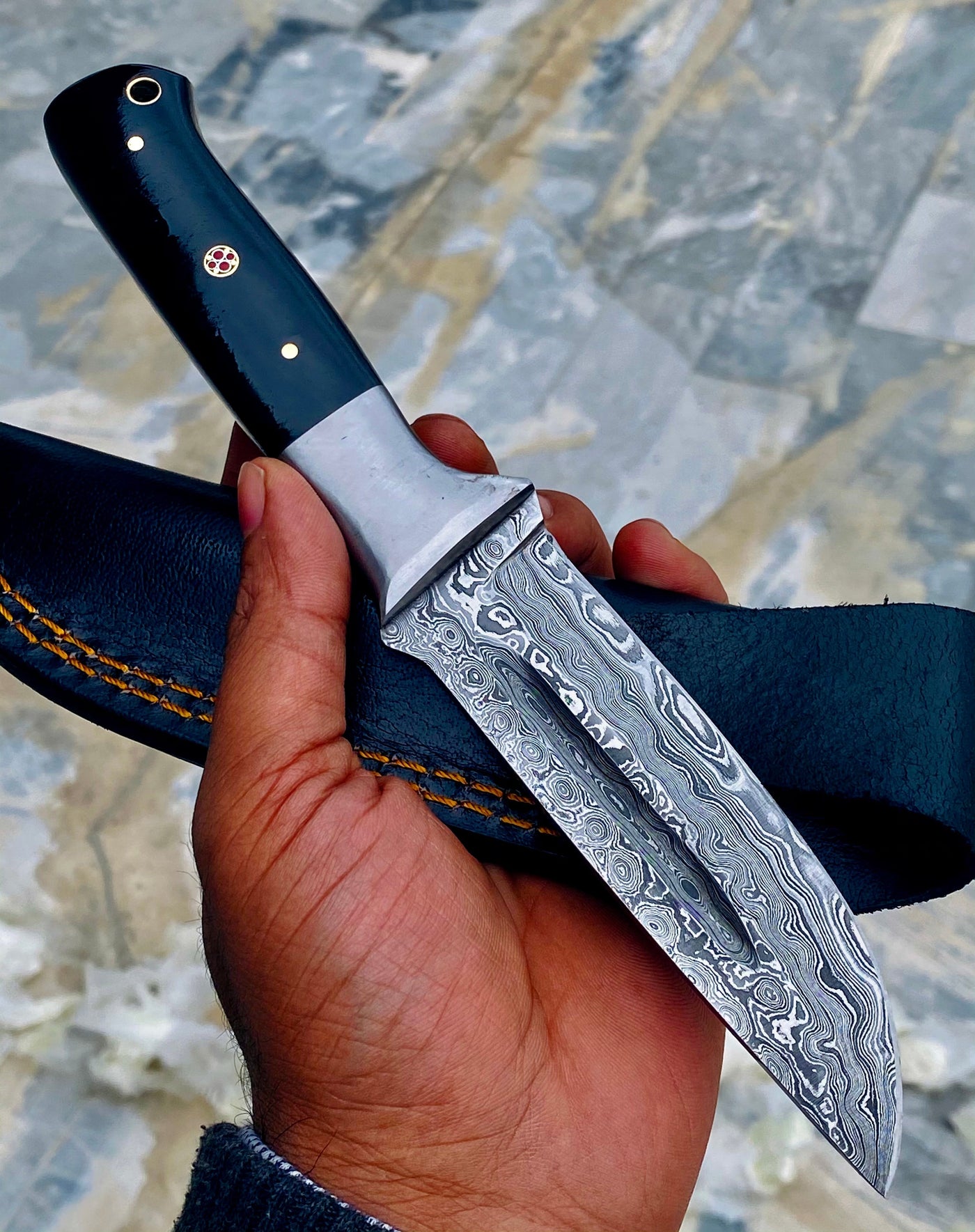GIFT SERIES Custom Handmade Damascus Hunting skinning knife with Leather sheathe - Troy Blades