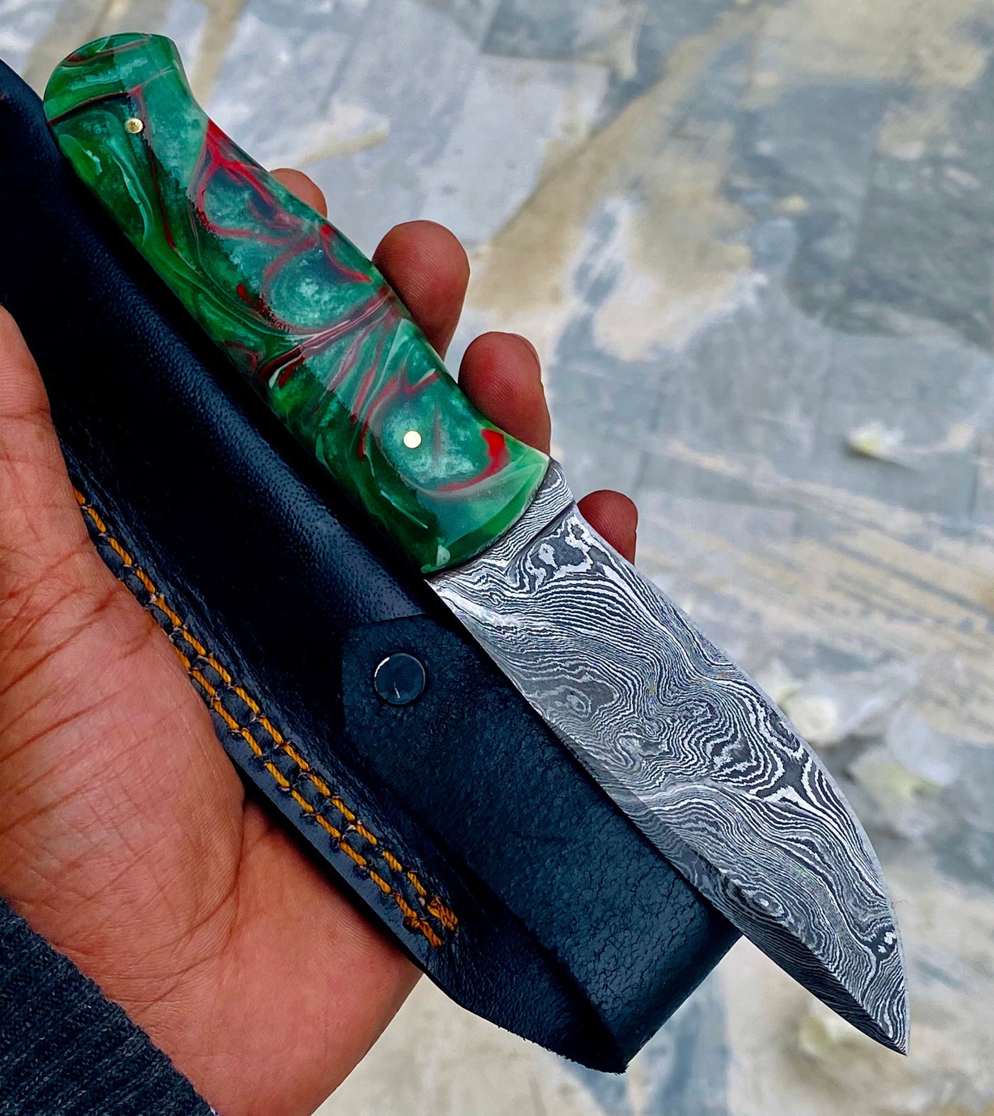 GIFT SERIES Custom Handmade Damascus Hunting skinning knife with Leather sheathe - Troy Blades