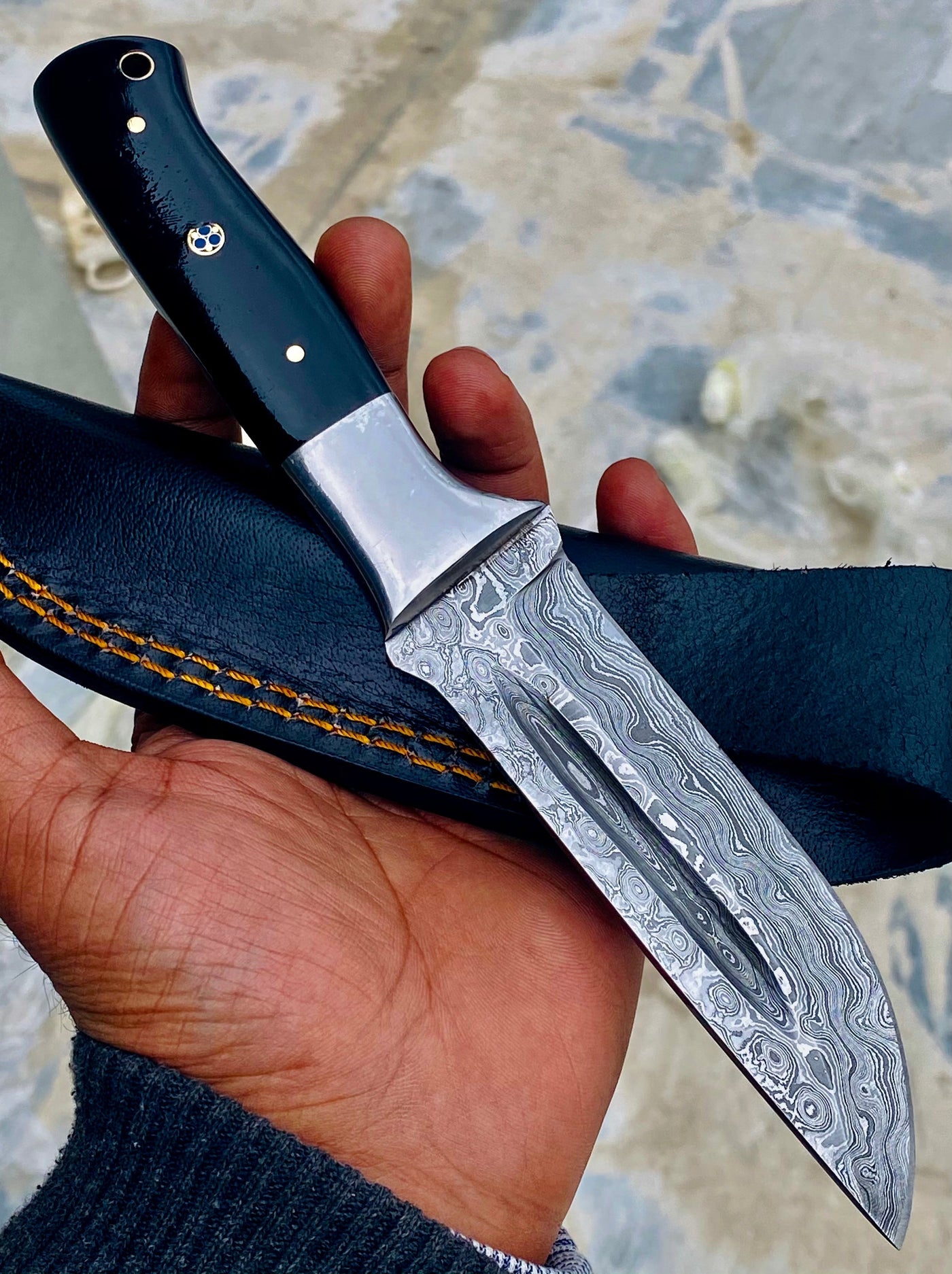 GIFT SERIES Custom Handmade Damascus Hunting skinning knife with Leather sheathe - Troy Blades