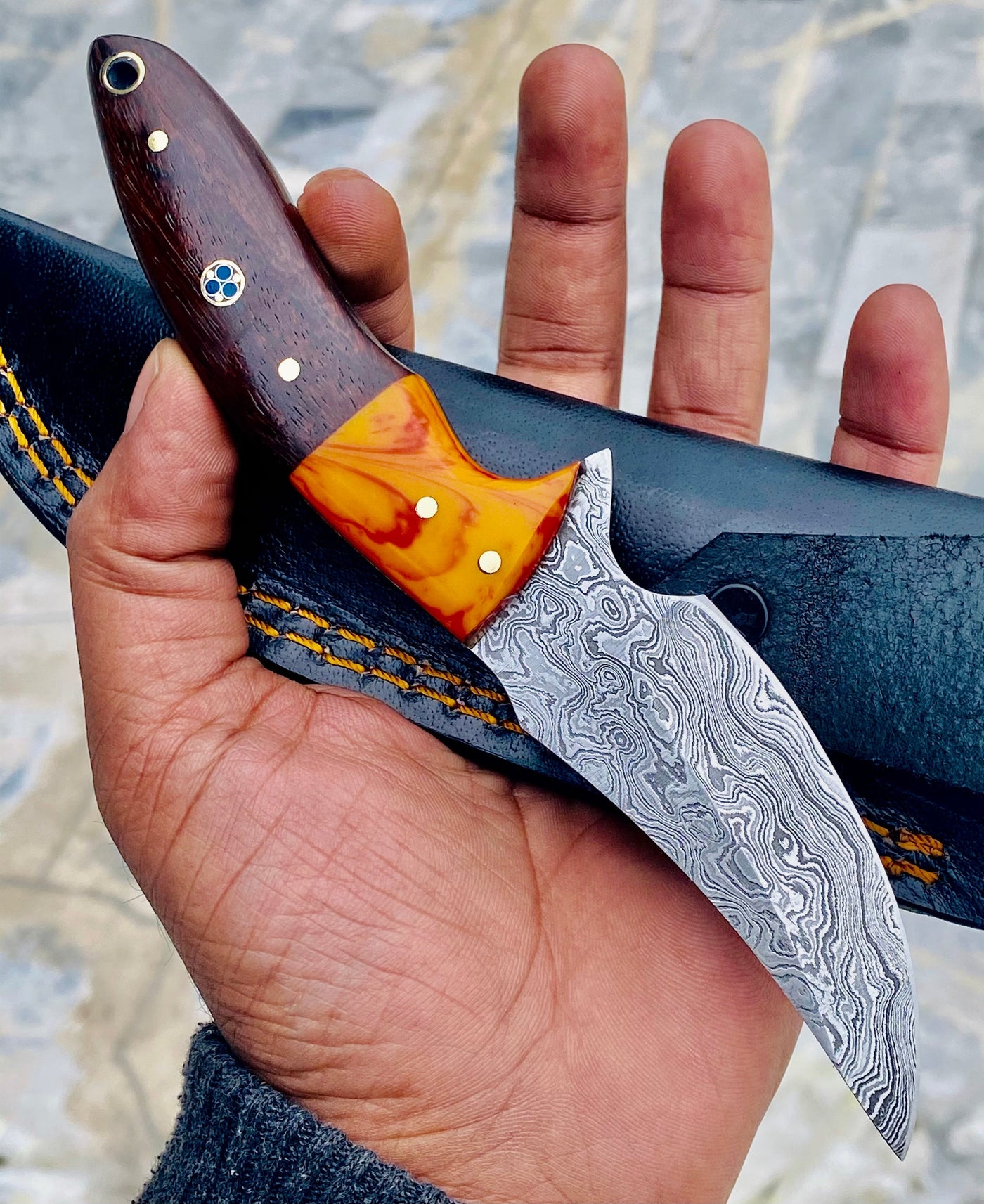 GIFT SERIES Custom Handmade Damascus Hunting skinning knife with Leather sheathe - Troy Blades