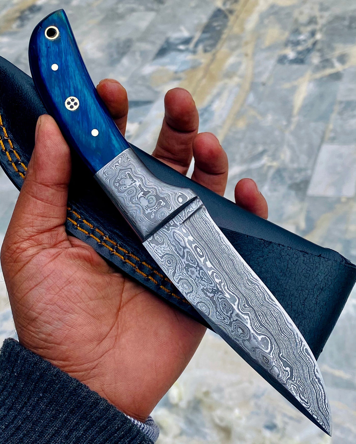 GIFT SERIES Custom Handmade Damascus Hunting skinning knife with Leather sheathe - Troy Blades