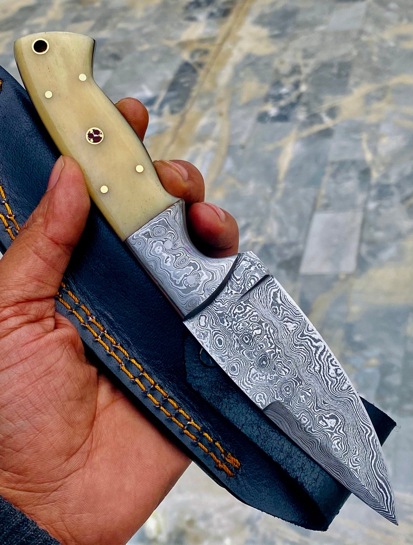 GIFT SERIES Custom Handmade Damascus Hunting skinning knife with Leather sheathe - Troy Blades