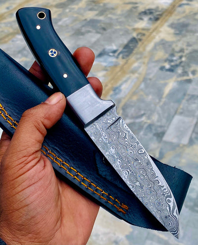 GIFT SERIES Custom Handmade Damascus Hunting skinning knife with Leather sheathe - Troy Blades