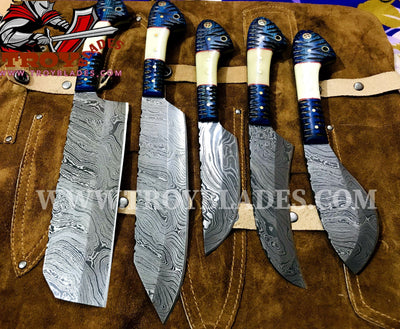 Custom Handmade Damascus Outdoor/BBq knives set - Troy Blades