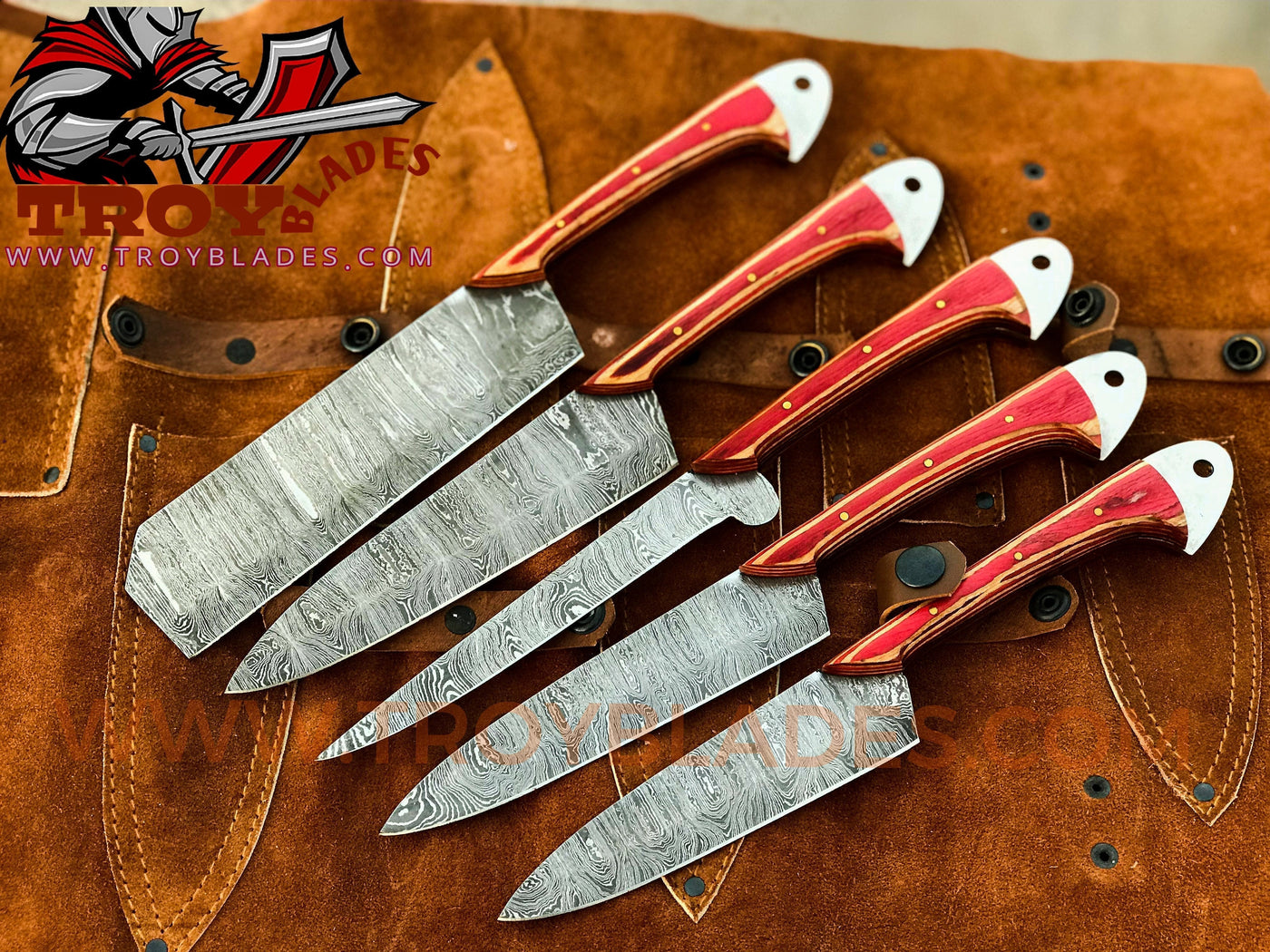 Beautiful Custom handmade Damascus kitchen/BBQ knives set - Troy Blades