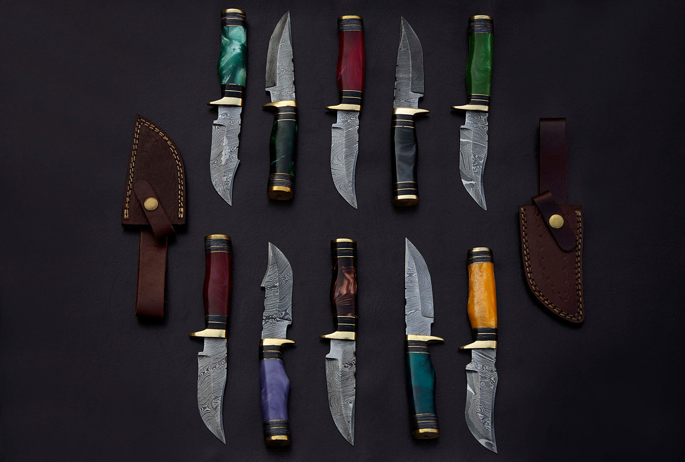 Damascus steel skinning knives lot with Sheath, Damascus knife deal - Troy Blades