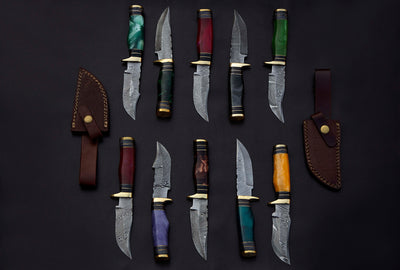 Damascus steel skinning knives lot with Sheath, Damascus knife deal - Troy Blades