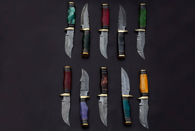 Damascus steel skinning knives lot with Sheath, Damascus knife deal - Troy Blades