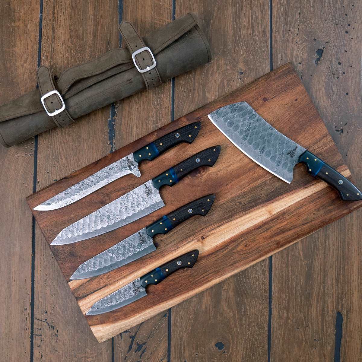 Beautiful Custom Handmade Damascus ForgedSteel BBq/Kitchen sets Deal - Troy Blades