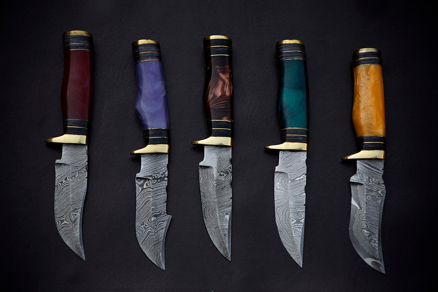 Damascus steel skinning knives lot with Sheath, Damascus knife deal - Troy Blades