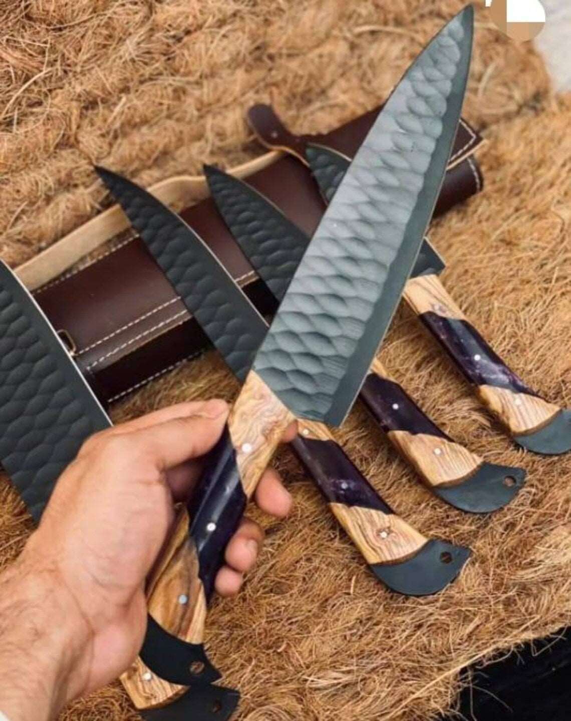 Beautiful Custom Handmade Damascus BBQ/kitchen knives - Troy Blades