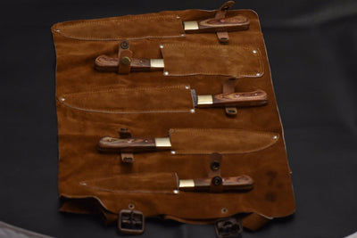 Custom made chef knife set/5-Pcs kitchen knife set with leather roller bag/Christmas gift/gift for her/kitchen and Dinning - Troy Blades