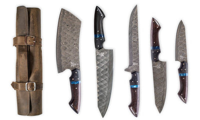 The Dahlia | 5-Piece Chef Knife Set + Leather Roll All Variations - Troy Blades