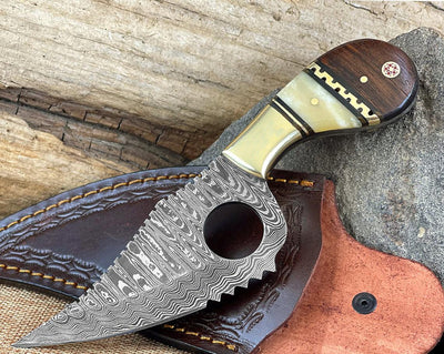 Custom Handmade Damascus Hunting Skinning Knives with sheathes - Troy Blades