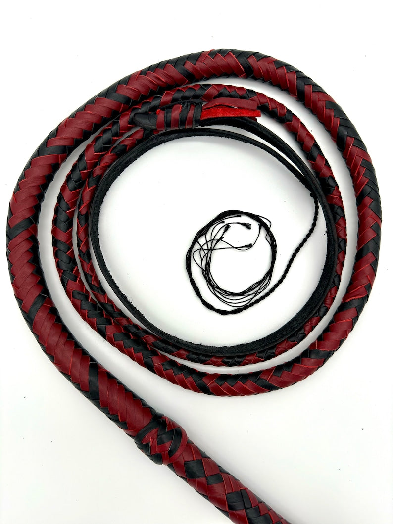 Handmade Bordeaux/Black Color Kangaroo Leather Indiana Jones-style Whip - Troy Blades