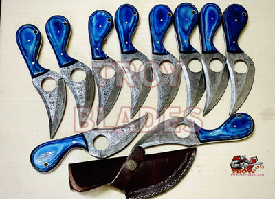 Custom Handmade Damascus Hole Skinning Knife Deal - Troy Blades