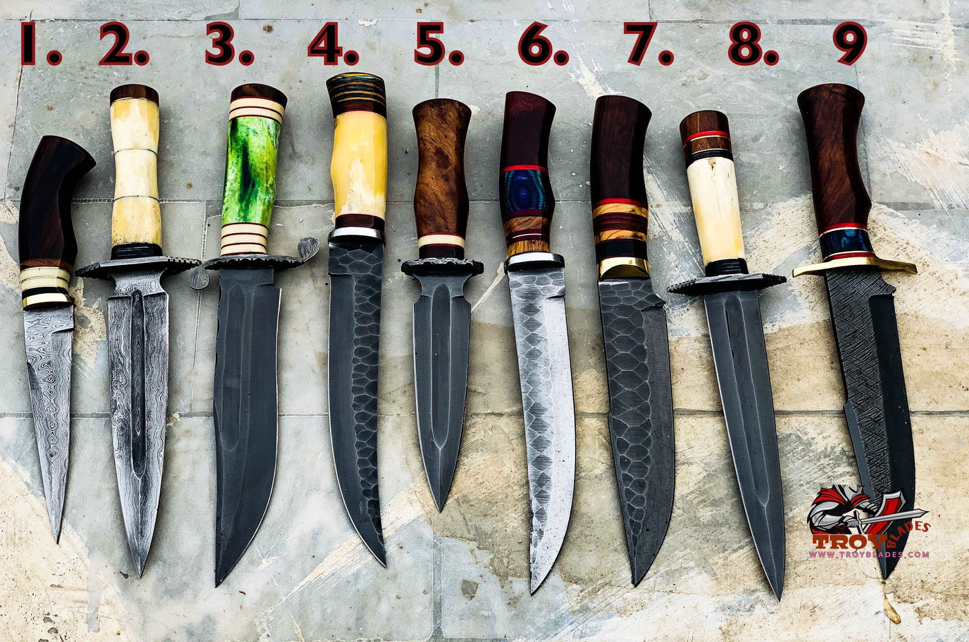 Custom Handmade Damascus Hunting knives with Leather sheathe lot48 - Troy Blades