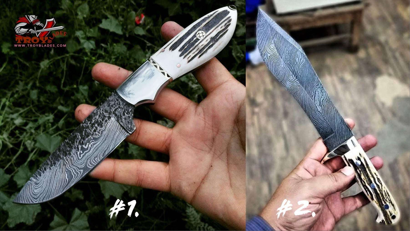 Custom Handmade Damascus Hunting Skinning And bowie - Troy Blades