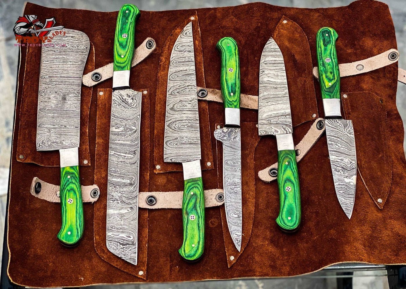 Beautiful Custom Handmade Damascus Kitchen/BBq knives sets - Troy Blades