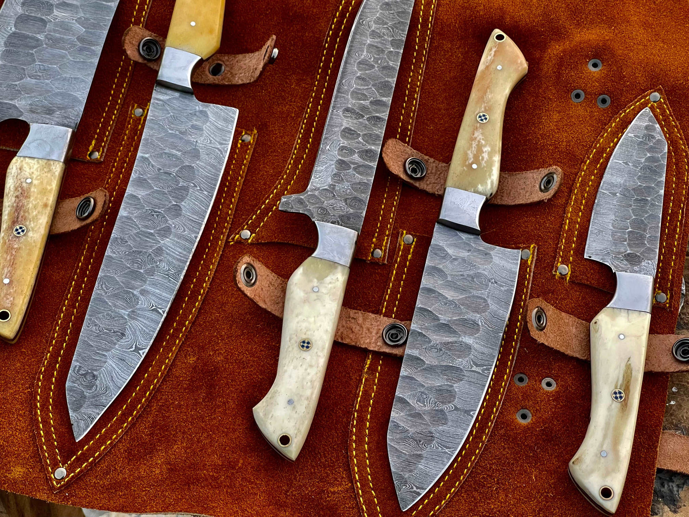 Canada Flag Engraved HAND FORGED DAMASCUS STEEL CHEF KNIFE Set Kitchen Knives -Pro5 - Troy Blades