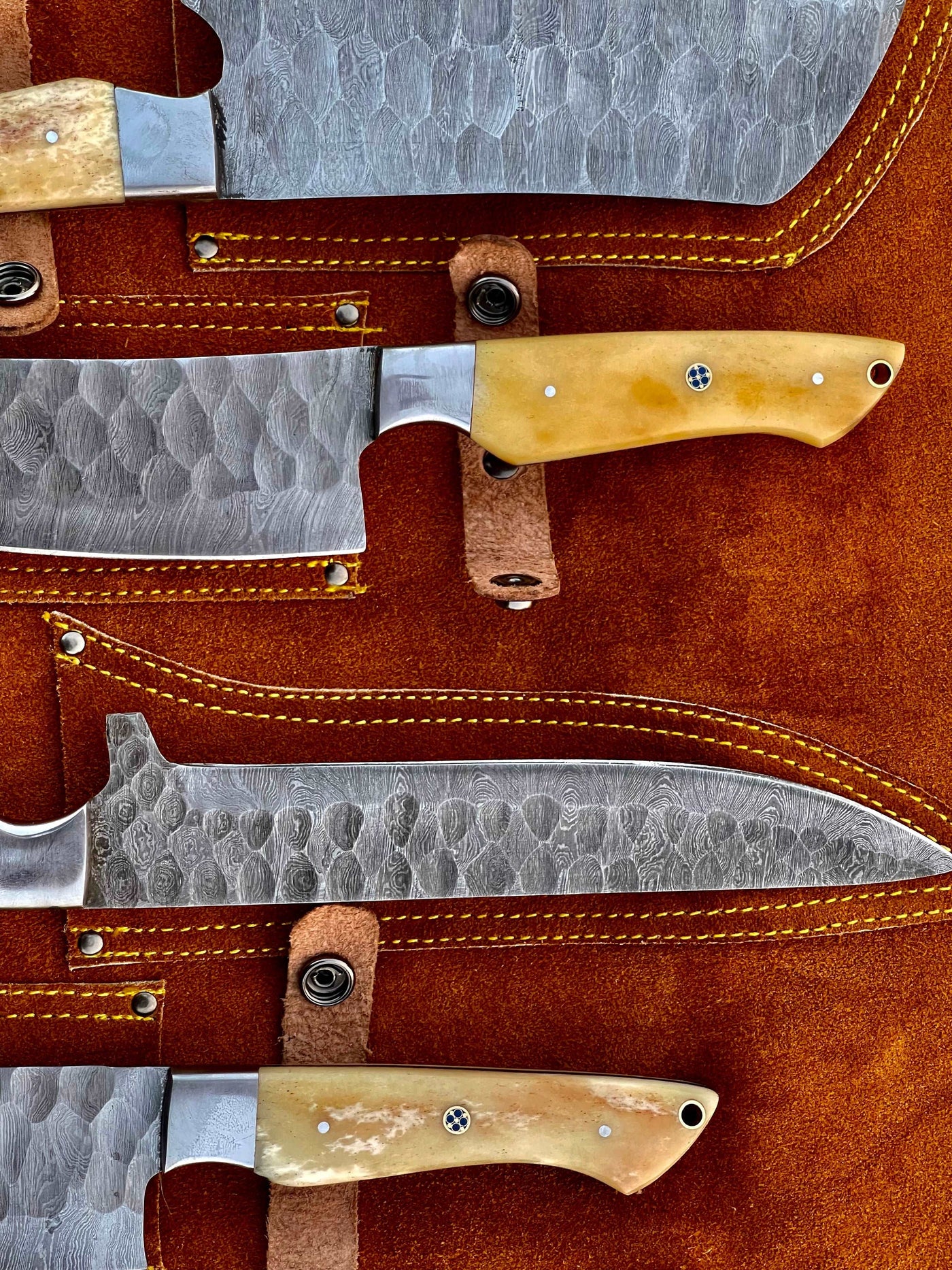 Canada Flag Engraved HAND FORGED DAMASCUS STEEL CHEF KNIFE Set Kitchen Knives -Pro5 - Troy Blades