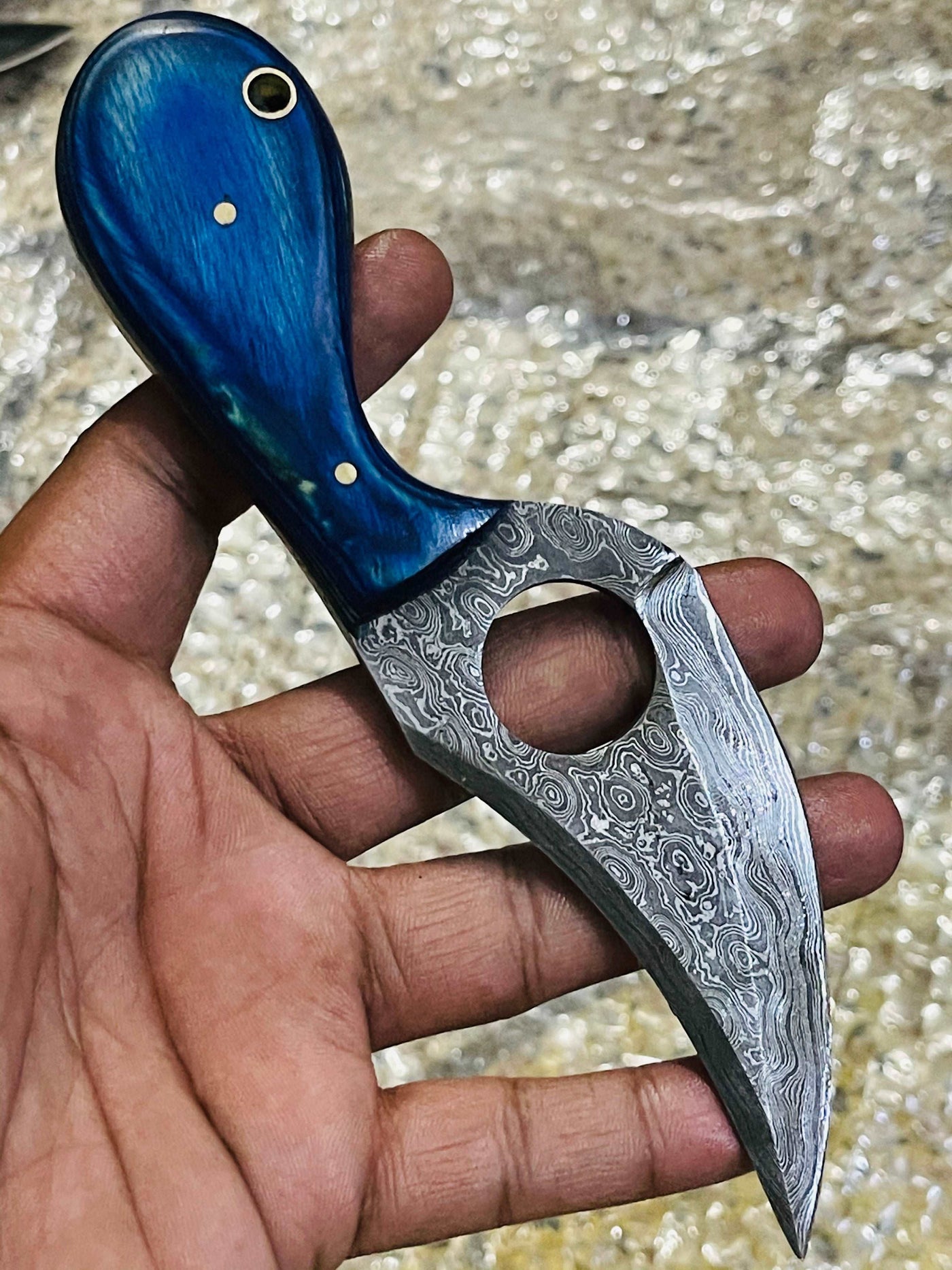 Custom Handmade Damascus Hole Skinning Knife Deal - Troy Blades