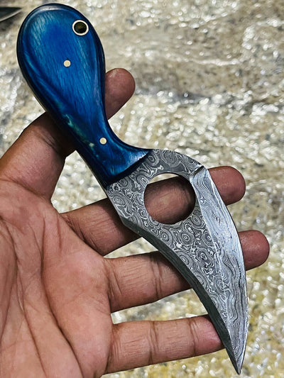 Custom Handmade Damascus Hole Skinning Knife Deal - Troy Blades
