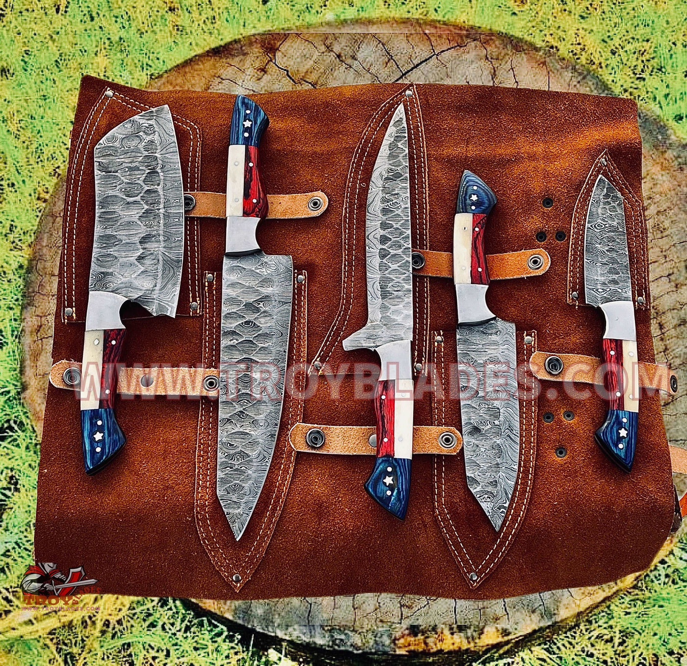 Beautiful Custom Handmade Damascus Kitchen/BBq knives sets - Troy Blades