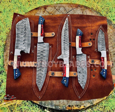 Beautiful Custom Handmade Damascus Kitchen/BBq knives sets - Troy Blades