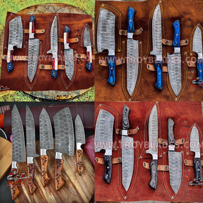 Beautiful Custom Handmade Damascus Kitchen/BBq knives sets - Troy Blades