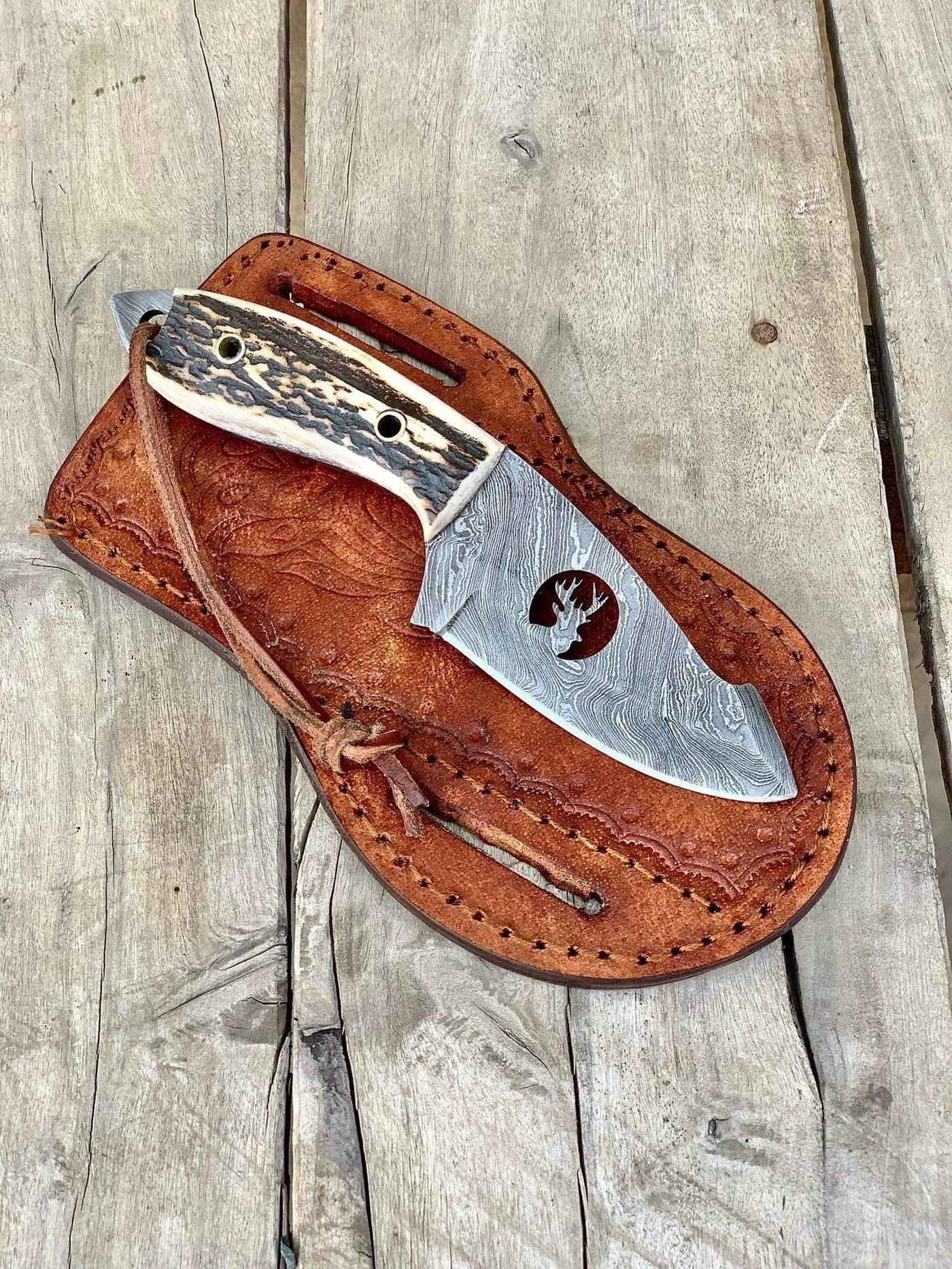 Buy 2 Get one Free Handmade Damascus Deer Cutted Antler Handle Skinning knife - Troy Blades