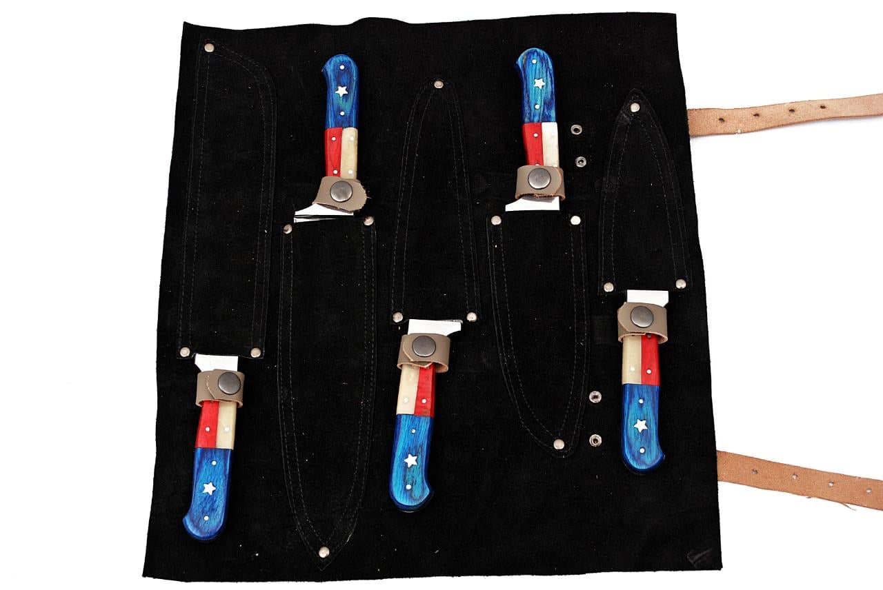 Texas Flag Handles Custom Handmade Damascus Pro Chef Kitchen/BBq knives set - Troy Blades