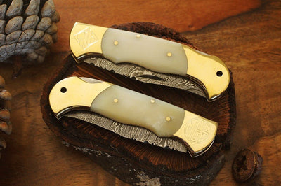 #5 Beautiful Custom Handmade Damascus Folding knife Deal with Engraving - Troy Blades