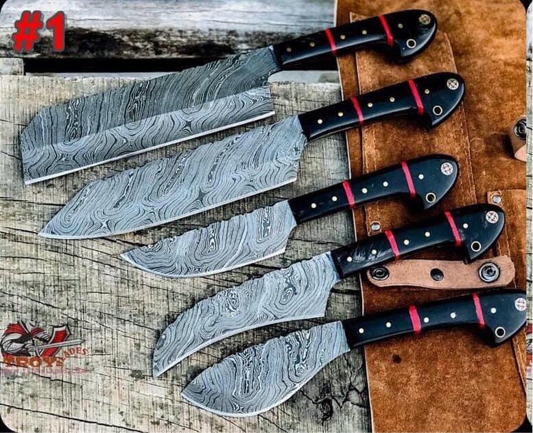 Beautiful Custom handmade Damascus kitchen/BBQ knives set 099 - Troy Blades