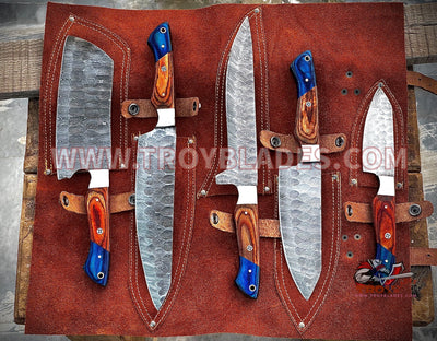 Hand Forged Custom Handmade Damascus Kitchen/BBq knives sets - Troy Blades