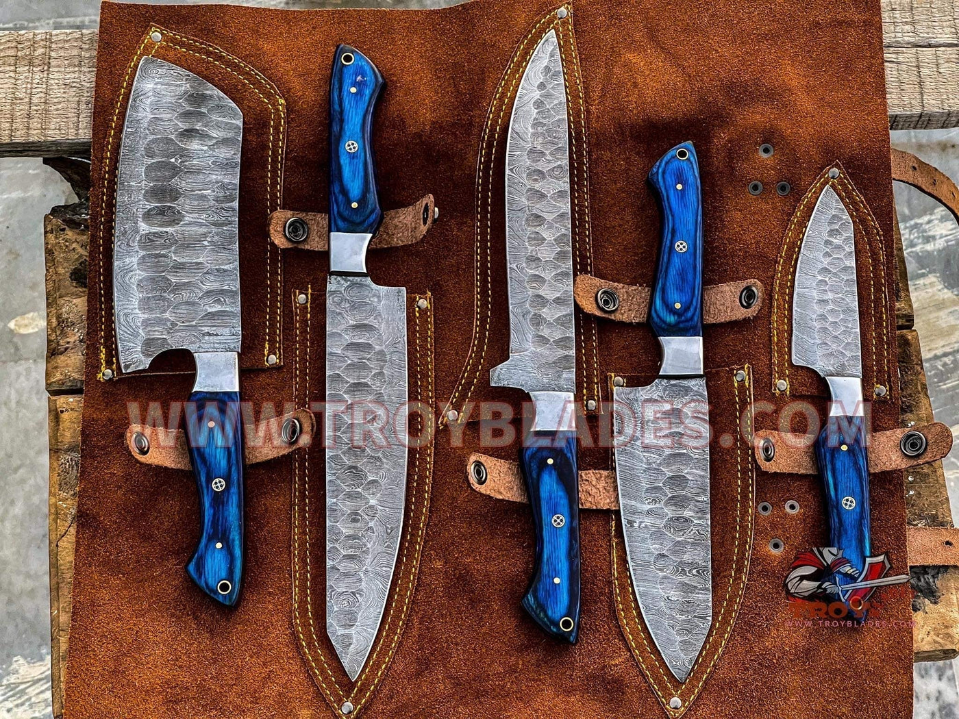 Hand Forged Custom Handmade Damascus Kitchen/BBq knives sets - Troy Blades