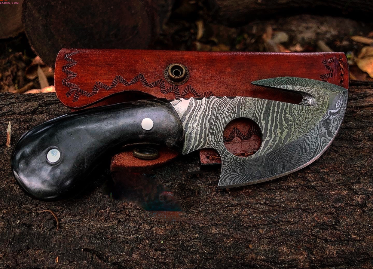 Deal of 3 Custom Handmade Damascus skinning knives with sheathes - Troy Blades