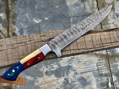 Texas Flag Handles Custom Handmade Damascus Outdoor Kitchen/BBq knives set - Troy Blades