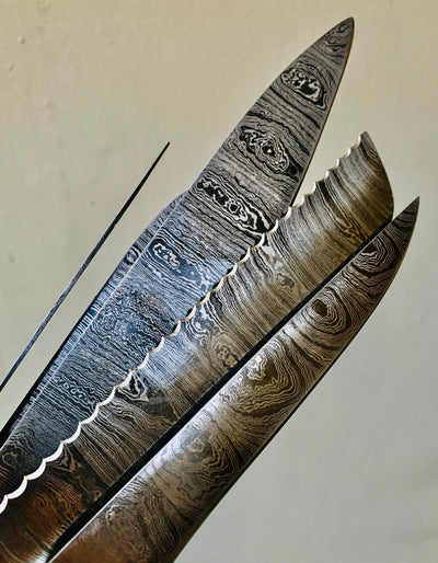 Texas Flag Handles Custom Handmade Damascus Pro Chef Kitchen/BBq knives set - Troy Blades